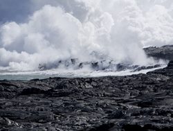 Hawai%27i Volcanoes National Park ocean steam from lava