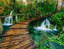 Plitvice Lakes National Park boarded walkway through