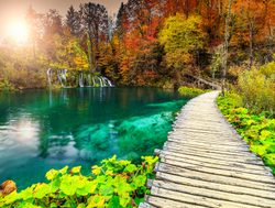 Plitvice Lakes National Park boardwalk along a lake